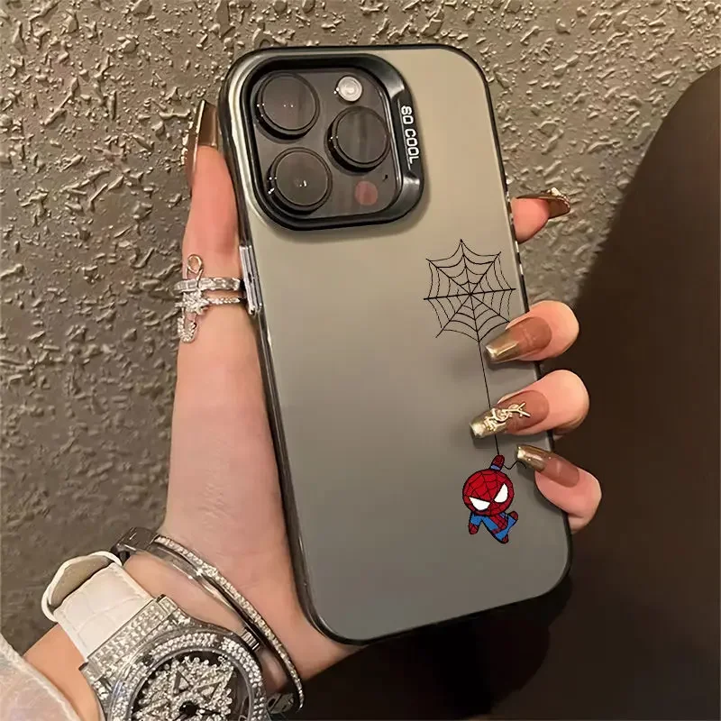 

New Marvel Spider Man Plain Multistep Case For iPhone 15 14 13 12 11 Pro Max XS XR X 7 8 Plus SE Bumper Protectiou Plating Cover