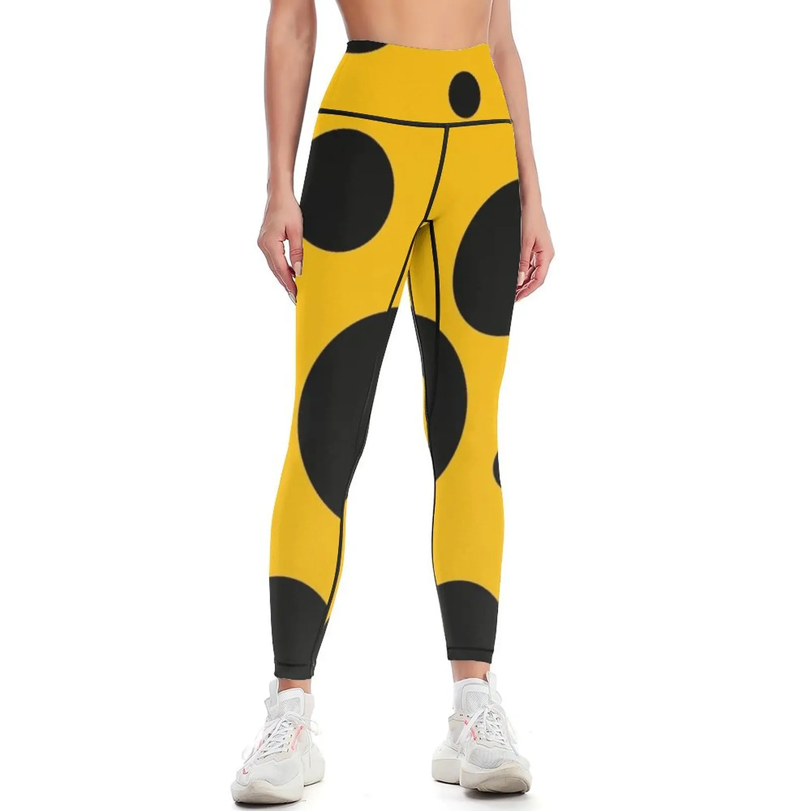 black polka dots on yellow background Leggings for physical legings for fitness flared Womens Leggings