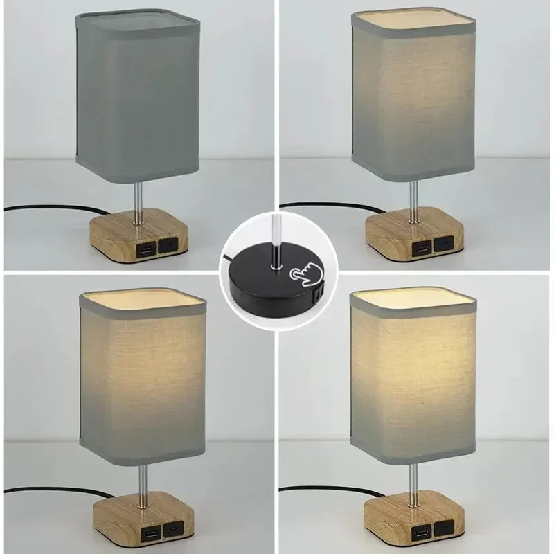 Lámpara Led de mesita de noche, lámpara de mesa con Interruptor táctil ajustable, brillo de 3000K, puerto de carga extendido para decoración de escritorio de dormitorio