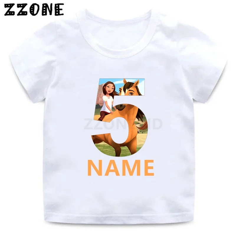 Kids T-shirts 1 2 3 4 5 6 7 8 9 Years Birthday Lucky & Mustang Spirit Horse Cartoon Children T shirt Baby Girls Boys Clothes