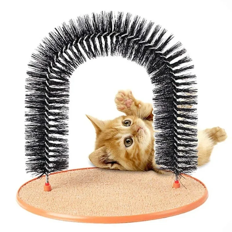 Comfortable Arch Cats Massager Pet Cat Itching Grooming Supplies Round Fleece Base Kitten Toy Scratching Device Brush for Pets