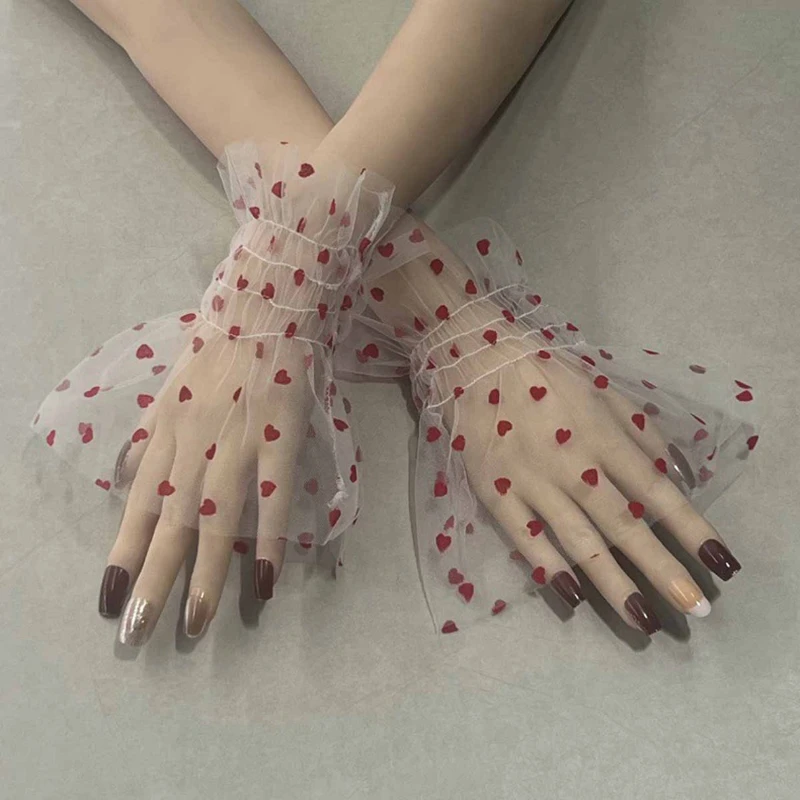 Elegan Tipis Renda Palsu Flare Lengan Dilepas Tulle Elastis Sweater Mesh Manset Gelang Pakaian Dekoratif