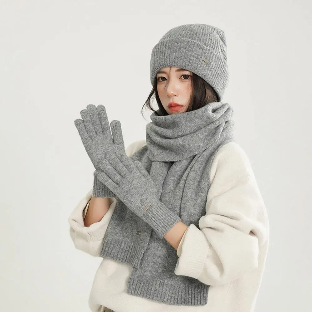 محبوك قبعة وشاح قفازات ثلاث قطع مجموعة الشتاء الصوف رشاقته الدافئة قبعات حريمي في الهواء الطلق يندبروف الأوشحة غير رسمية قبعة القفازات هدية