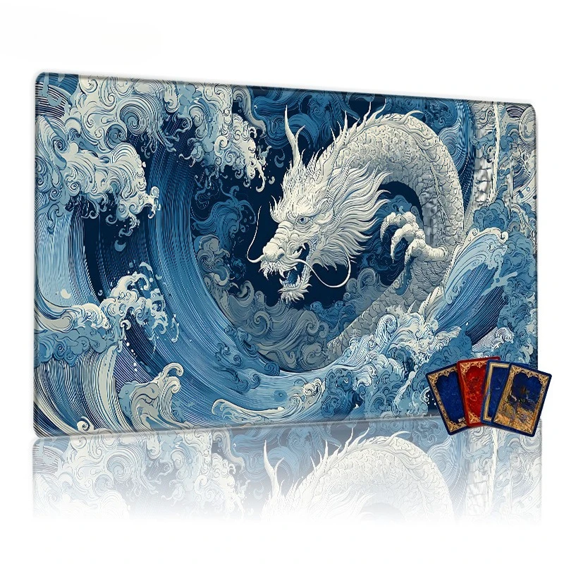 Domineering White Dragon Ocean Waves TCG Playing Mat - The ideal choice for collectible card game and family use. The perfect