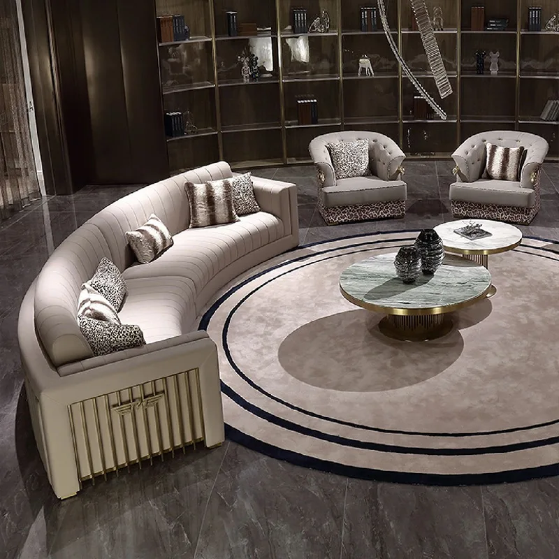 

Light luxury leather sofa model room furniture living room three-person model room combination special-shaped villa sofa