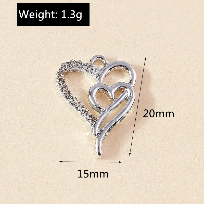 Leslie 10 Stück gold- und silberfarbene exquisite Kristall-Hohlherz-Anhänger für Halskette, Armband, Schmuckherstellung, handgefertigte Accessoires – Detail 16