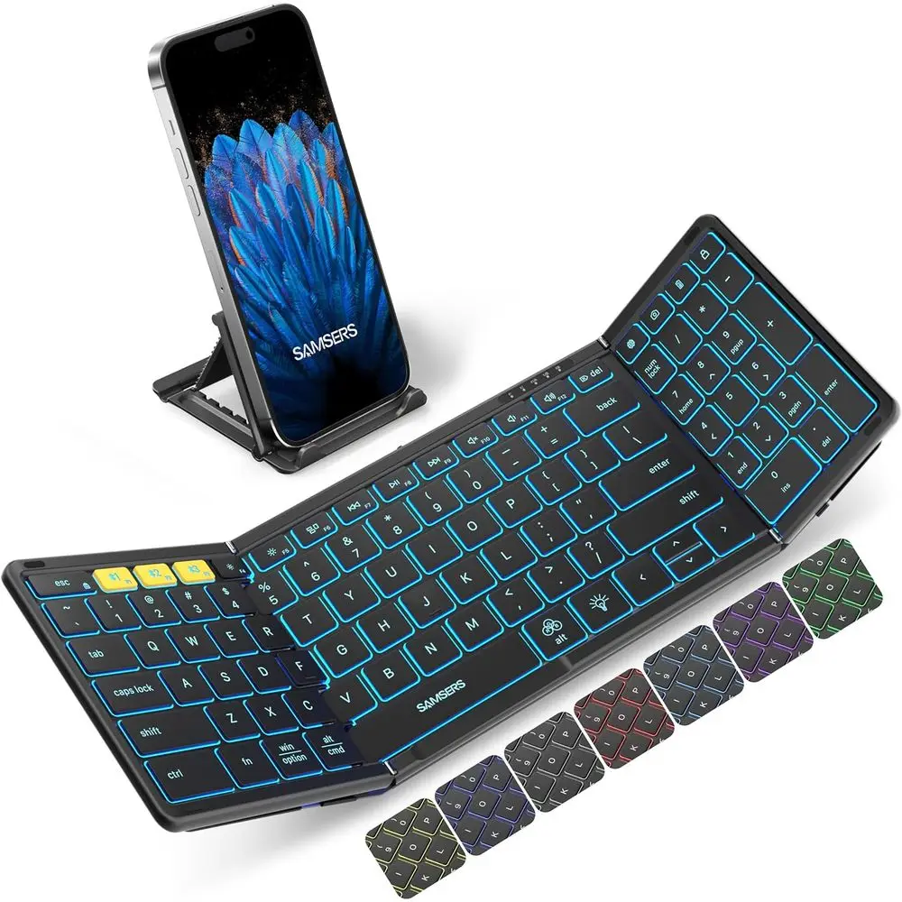 Full-Size Backlit Wireless Keyboard with Numeric Pad, Bluetooth 5.1 for 3 Devices, Compatible with iOS, Android, and Windows