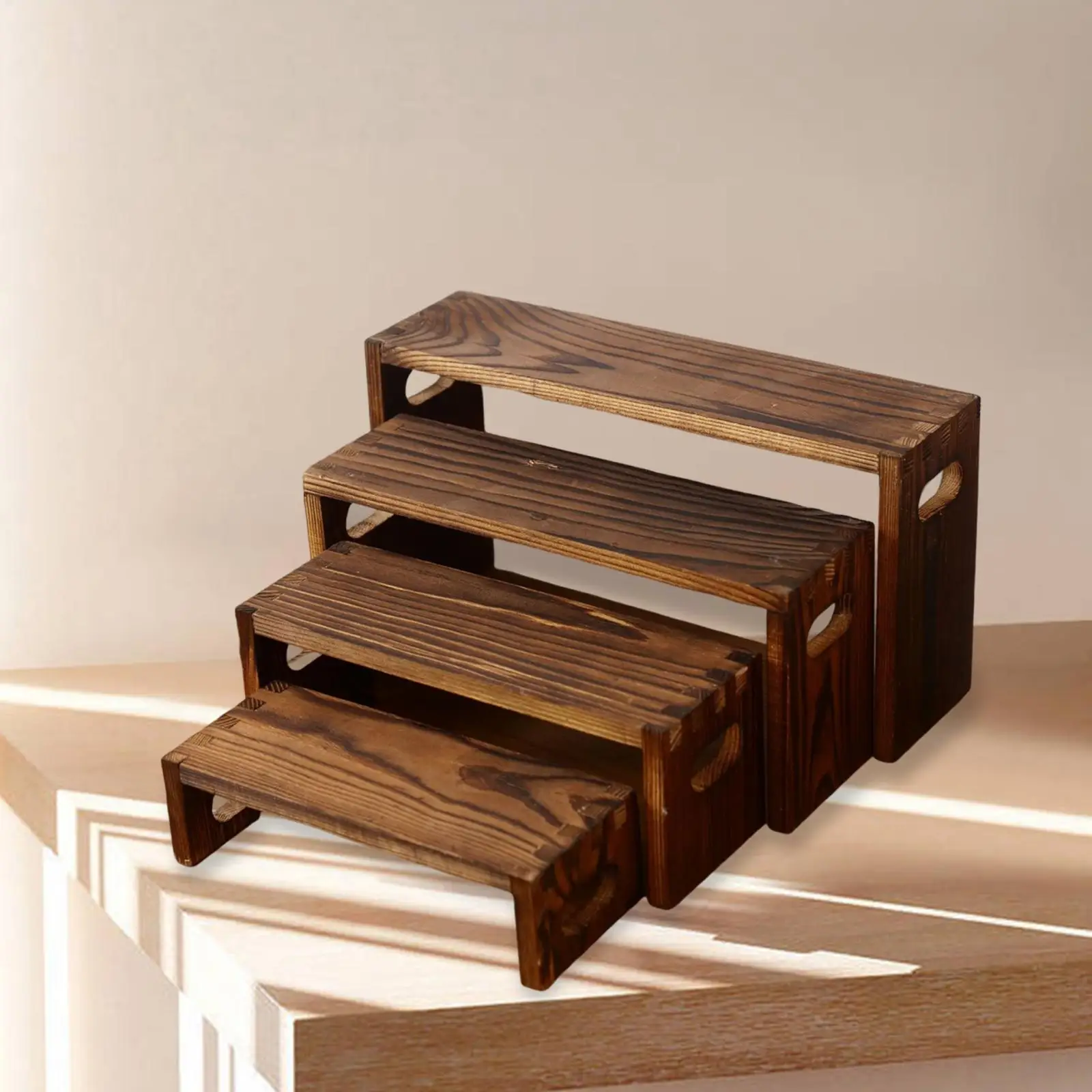 

4Pcs Wooden Tiered Riser Display Stands,Jewelry Shelf Showcase Fixtures Organizer Spice Rack for Awards Collectibles Dresser