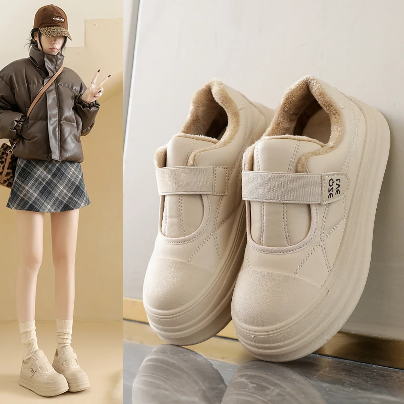 أحذية رياضية دافئة للأب، أحذية رياضية كاجوال من القطن مع بطانة من الصوف للنساء، أحذية رياضية خارجية، XQ-T2685 #2