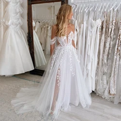 Fascinating A Line Women Wedding Dresses Lace Appliques Bride Gowns Modern Off The Shoulder Backless Vestido De Novia Customized