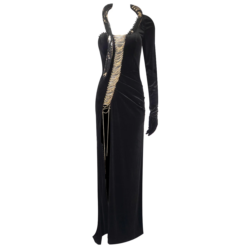 مثير كم واحد قطع الدانتيل المخملية الأسود ماكسي طويل Bodycon اللباس الدانتيل يصل عالية سبليت أنيقة حزب مساء ثوب