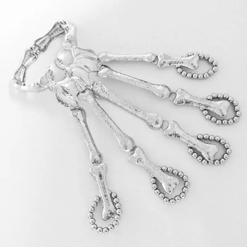 قفازات سوار معدنية بدون أصابع على شكل جمجمة للنساء على الطراز القوطي الشرير سلسلة قبضة من خليط معدني أوروبي أمريكي للجنسين فضي #4