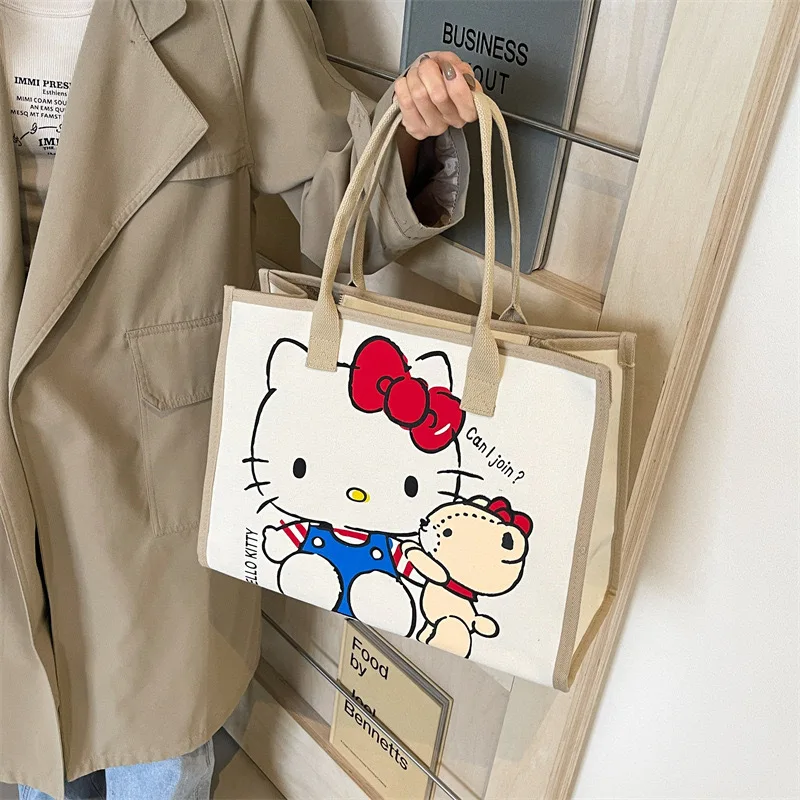 Hello Kitty Canvas Bag Anime Y2K borsa a tracolla da donna di grande capacità Tote Package Work Travel Shoppingbags borsa portatile