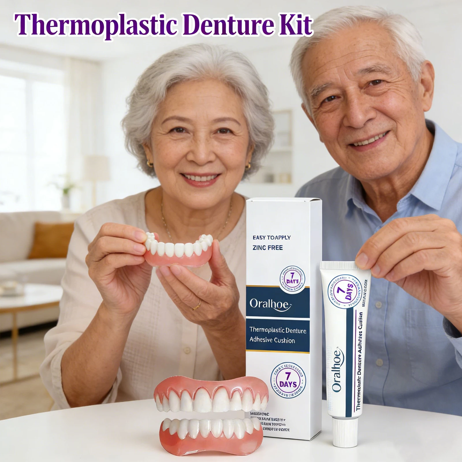 

Soft Silicone Dentures Kit With Thermoplastic Denture Adhesive Cream Cover Tooth Missing Broken Filling Gap False Teeth Full Set