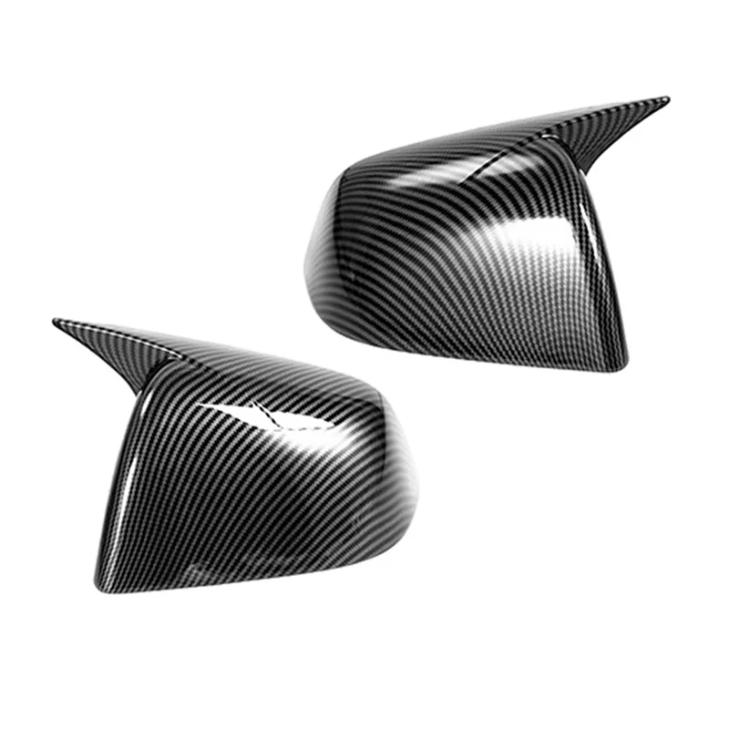 Tampa do espelho lateral retrovisor de fibra de carbono, estilo de chifre preto, tampas para modelo Tesla Y 2021, 2pcs