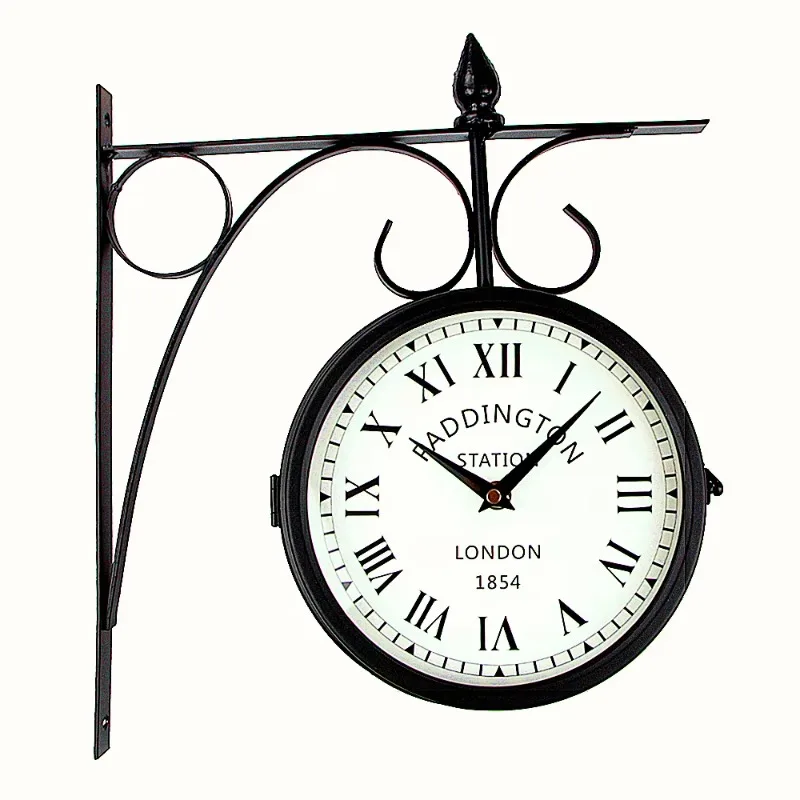 

Retro Nordic Classic Black Home Decor Wall Clock Metal Art 3d Antique Hanging Double Side Decorative Wall Clocks Horloge