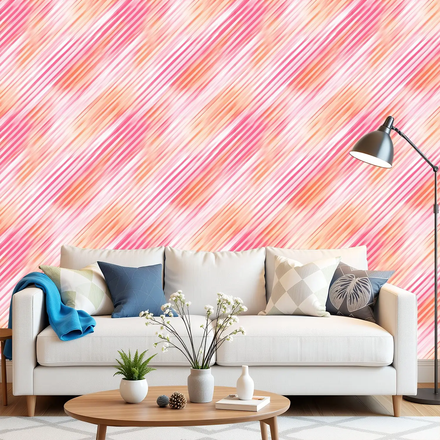 

Розовые оранжевые полосы обои 22,83 "X 118" водонепроницаемые обои для гостиной/спальни/ванной комнаты ПВХ стикер на стену