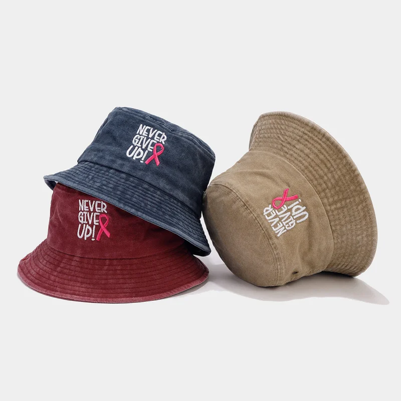 Unisex Never Give Up Embroidery Bucket Hat Casual Sun Cap For Summer