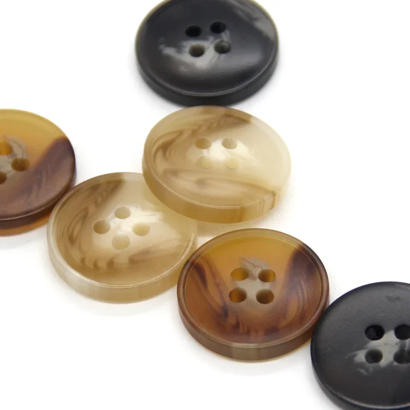 DOTOLLE 4 Holes 15/20mm Horn Resin Buttons For Clothing Vintage Coat Windbreaker Jacket Beige Brown Black Handmade Decorations