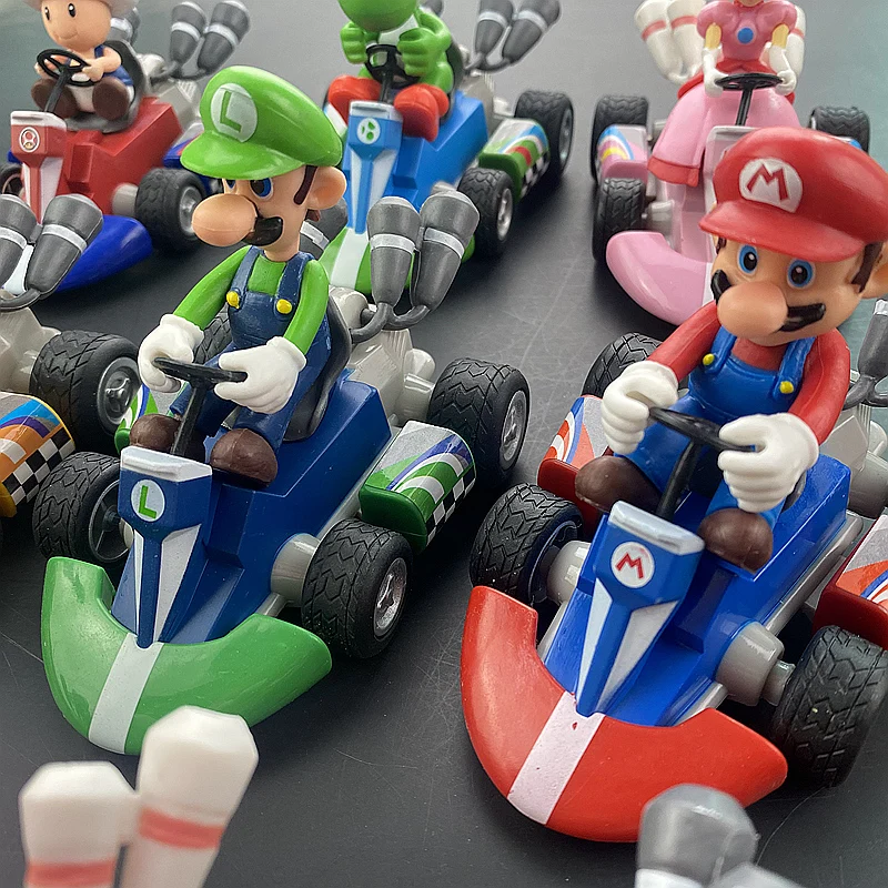 12 stili Super Mario Serie Karting Mario Bros Luigi Yoshi Donkey Kong Action Figure Giocattoli Tirare indietro Auto Regali per bambini hot