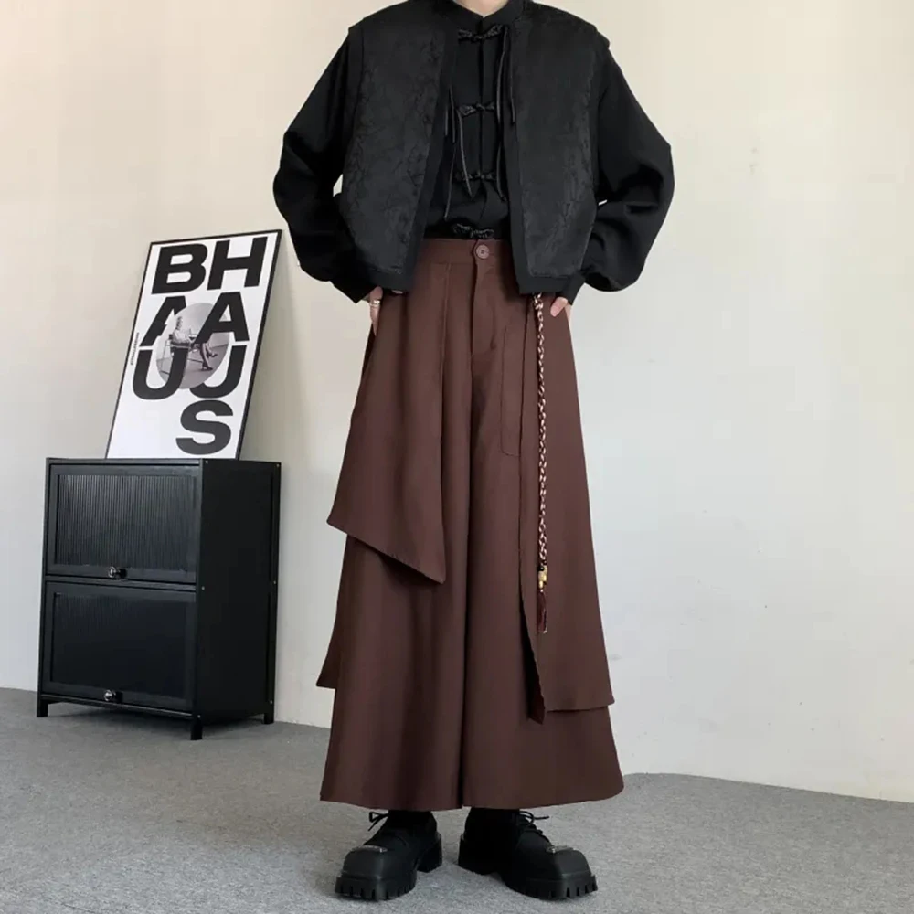 Gothic Culottes Y2K Layered Pleated Harajuku Irregular Dark Culottes Street Personality Versatile Casual Pants Skirt Unisex 2024