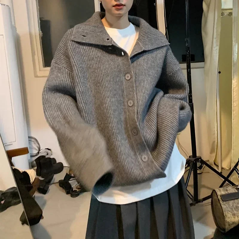 

Spring Cardigan Women Knitted Sweater Jumpers Long Sleeve Y2k Streetwear Loose Turn Down Collar Jumpers Streetwear Button