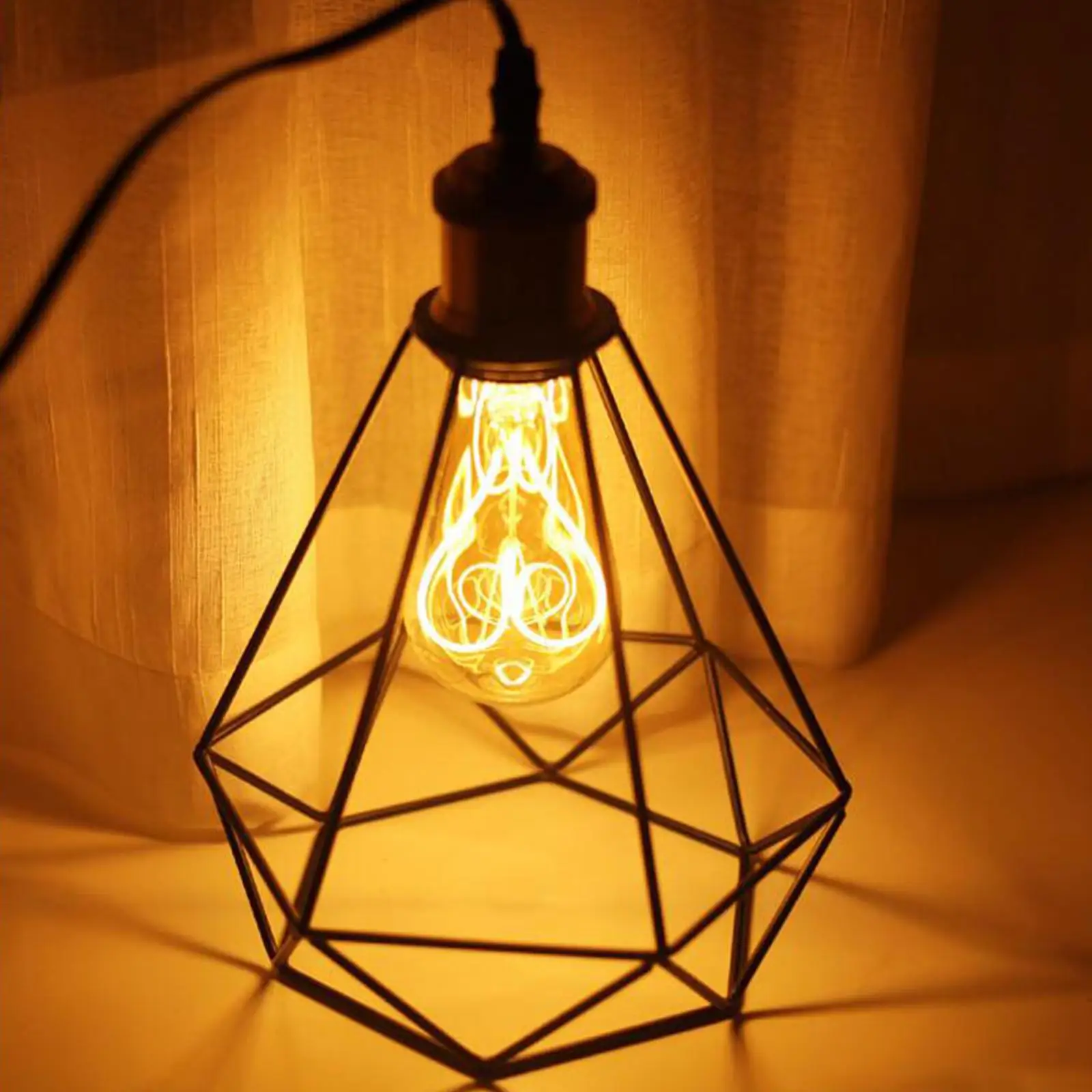 Industrial Wrought Iron Lampshade Cylinder Chandelier Light Cage for Home Study Room and Lighting Decor