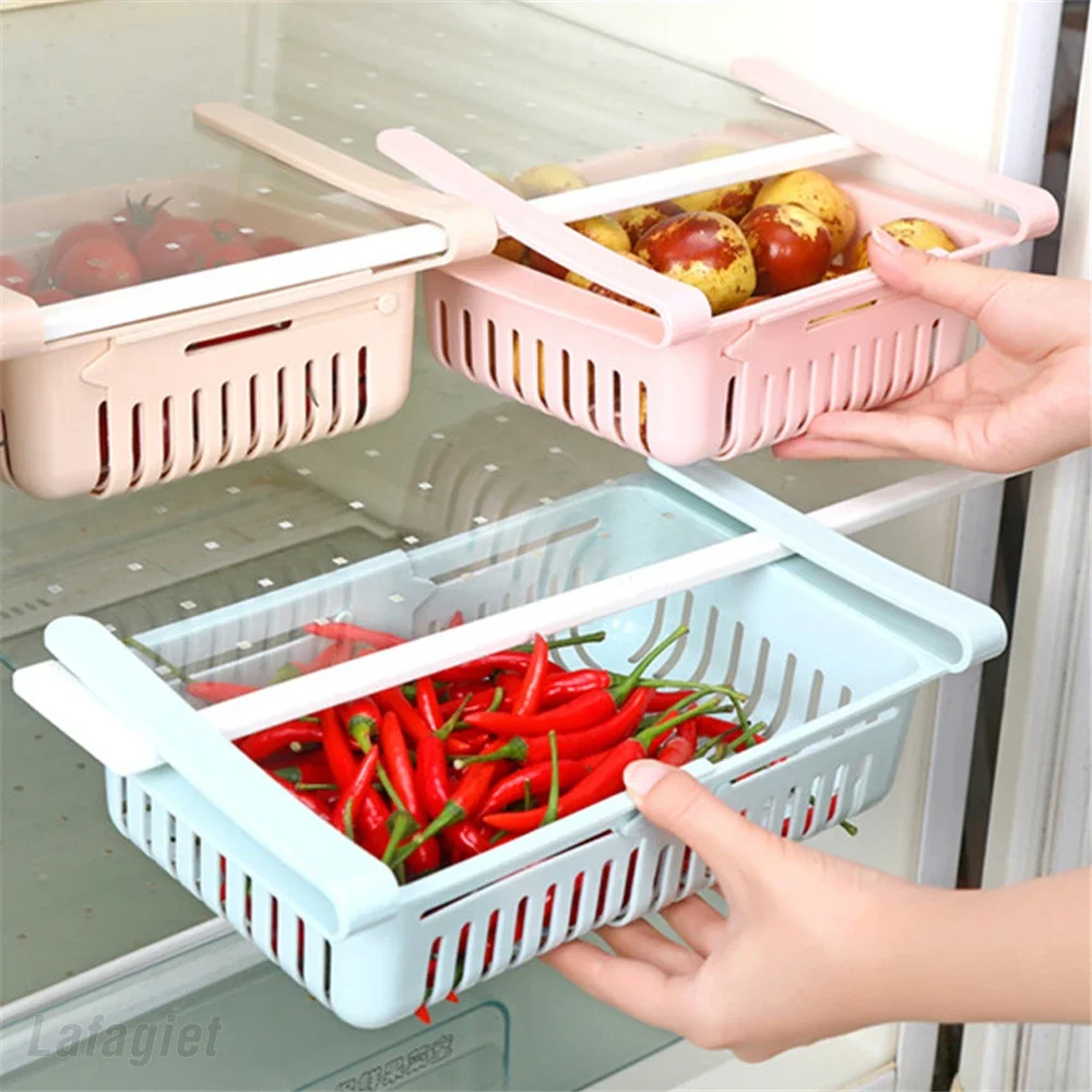 

Household Organizer Fridge Fruit Storage Box Extendable Refrigerator Storage Shelf Holder Pull-out Drawer Kitchen Accessories