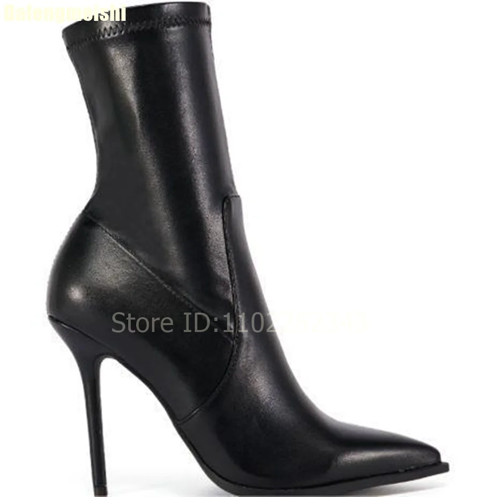 

2026 New Fashion Women Black Ankle Boots Matte Leather Pointed Toe Stiletto Heel Casual Short Boots Side Zipper Classic Boots ﻿
