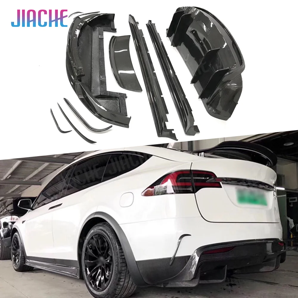 Carbon Fiber Car Front Rear Bumper Lip Splitters Diffuser Rear Spoiler Side Skirts Body Kits for Tesla Model X Car Styling