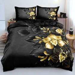 3D Design Flowers Duvet Cover Sets Bed Linens Bedding Set Quilt/Comforter Covers Pillowcases 220x240 Size Black Home Texitle