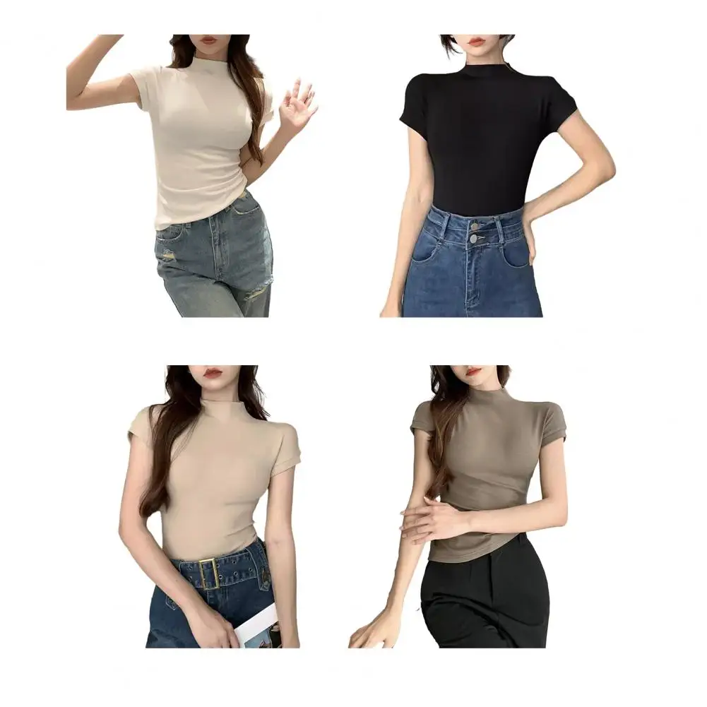 

Spring Turtleneck Half Sleeve Blouse Elegant OL Work Shirt Fashion Solid Loose Tops Oversize Casual Tunic Blusas Elastic Top