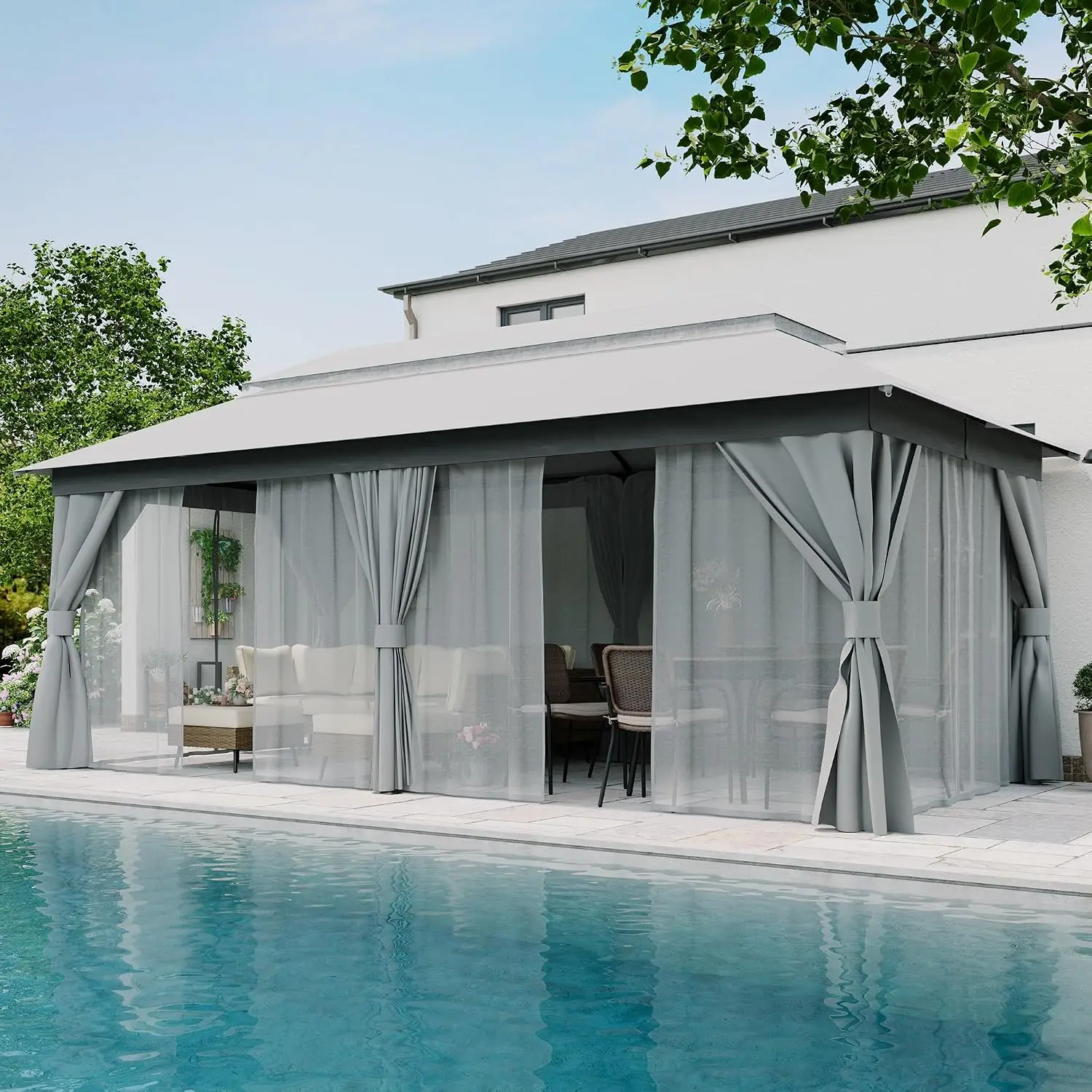 Patio Gazebo 10'x20', Outdoor Heavy Duty Party Tent Shelter with Double Roofs, Mosquito Nettings and Privacy, Customized