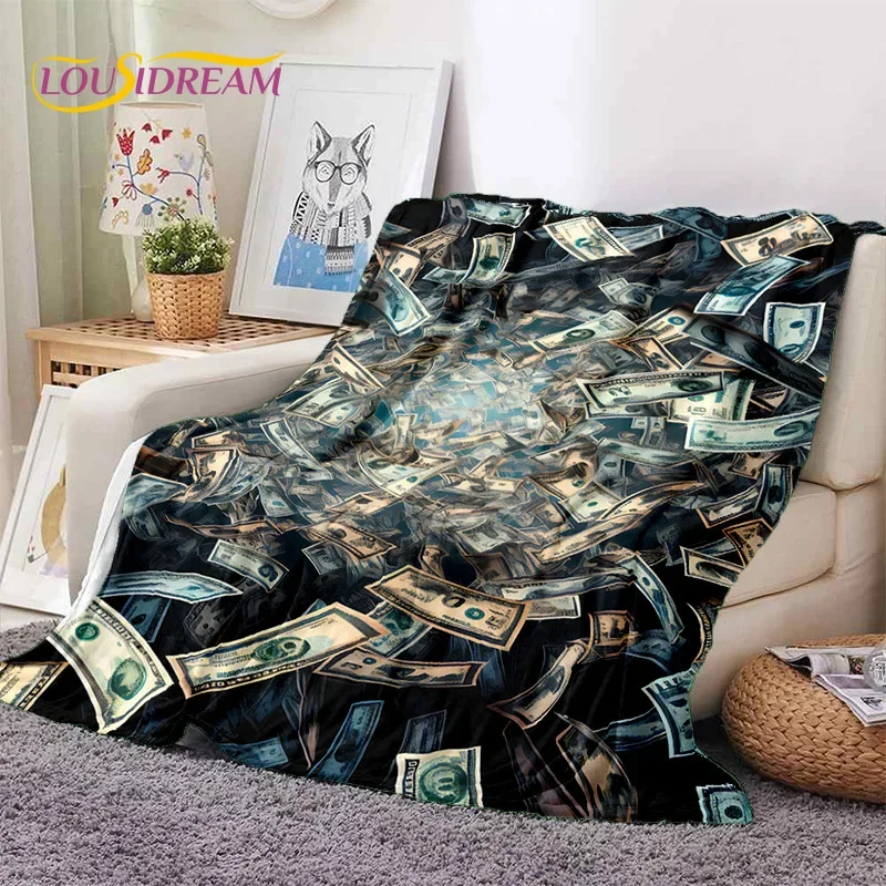 3D Rich Dollar Euro Pound Money Cartoon Soft Flannel Blanket for Beds Bedroom Sofa Picnic,Throw Blanket for Outdoor Leisure Nap