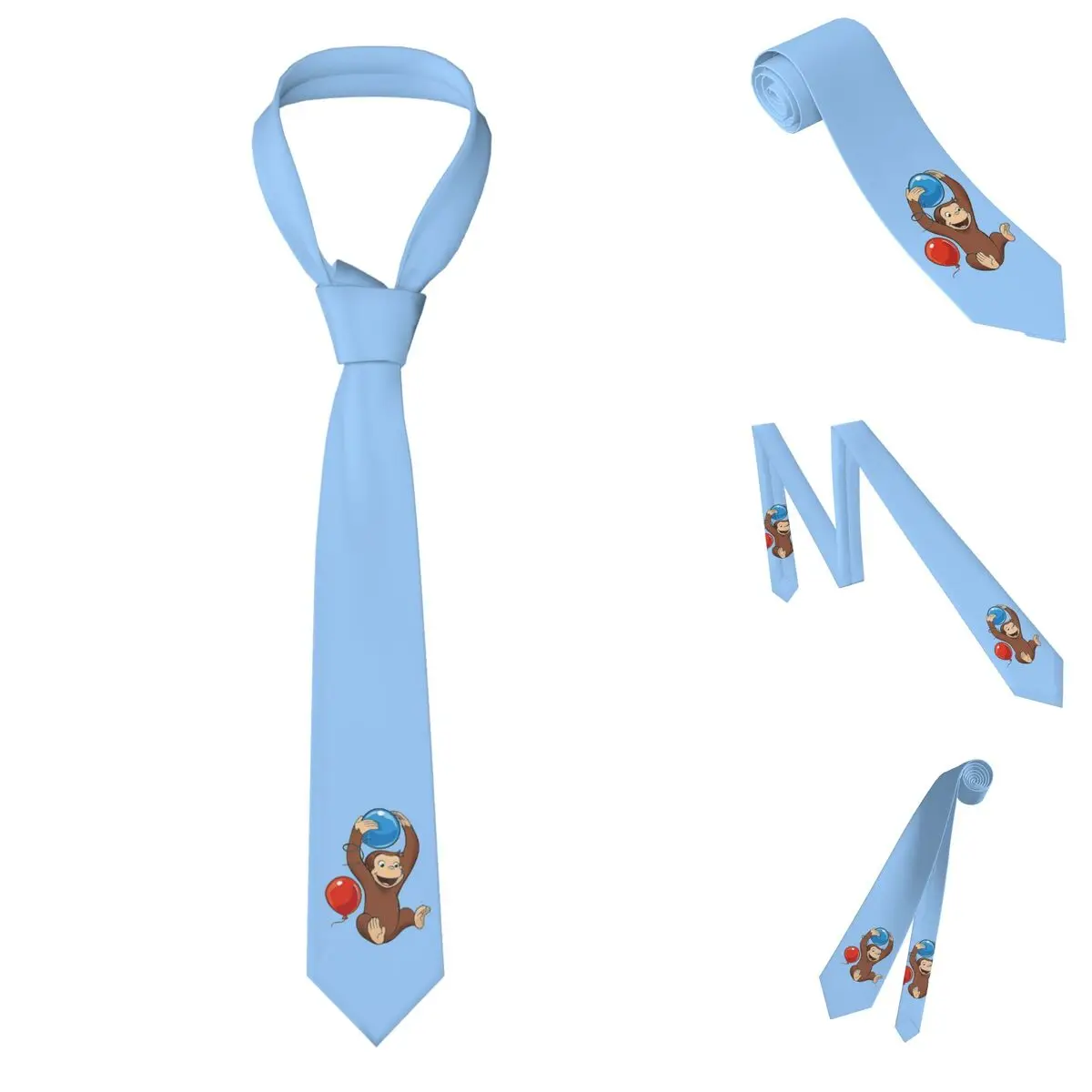 Curious George เนคไทสําหรับผู้ชายผ้าไหมโพลีเอสเตอร์ Slim คอผูกงานแต่งงาน Tie Classic Gravatas