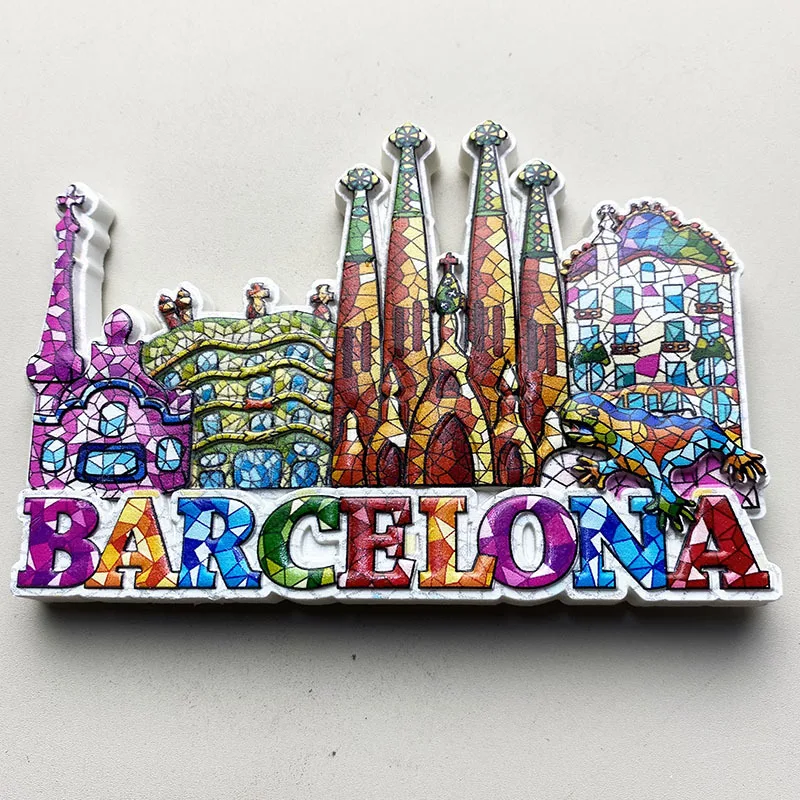 

3D Resin Magnet Barcelona Souvenir - Colorful Mosaic Design - Unique Home Decor for Fans of Spain and Art