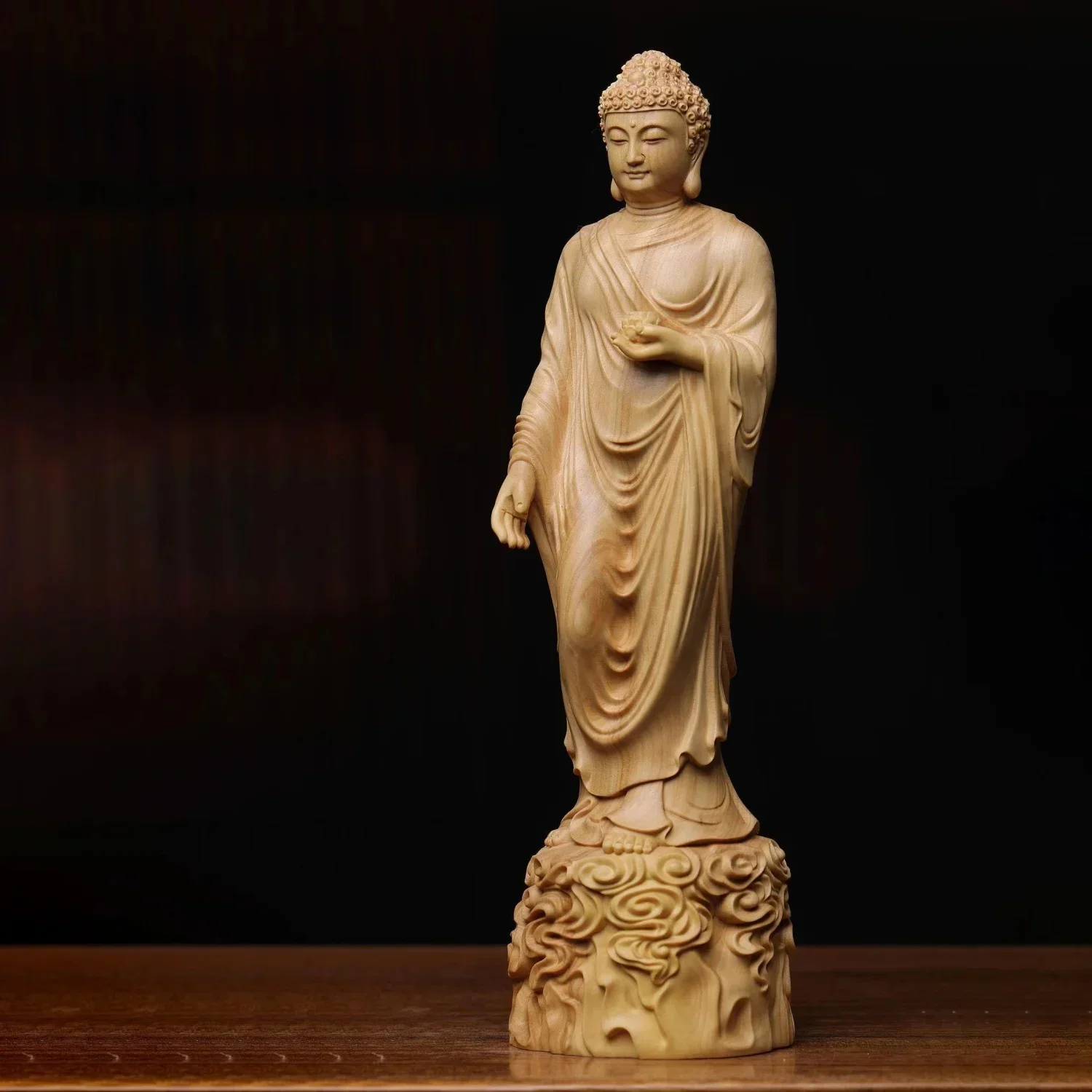 Solid Wood Carving Amitabha Buddha Figurine Room Decor Statue Sculpture Art Crafts Ornament Buddhist Supply Home Decoration