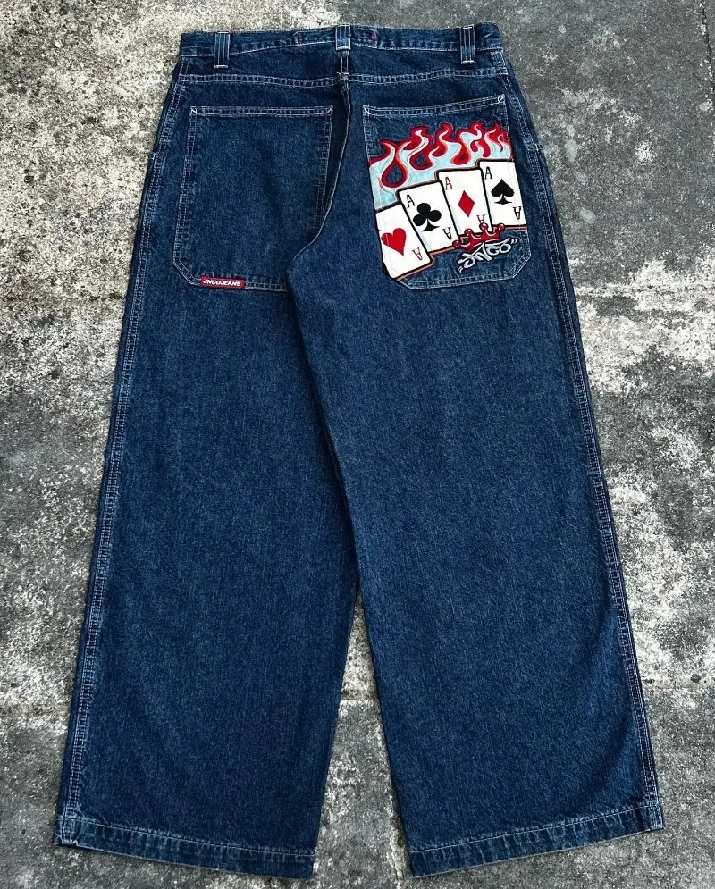 

men clothing Y2K wide leg jeans poker Graphic Embroidery Blue vintage streetwear jeans for men Goth New Hip Hop Baggy Jeans