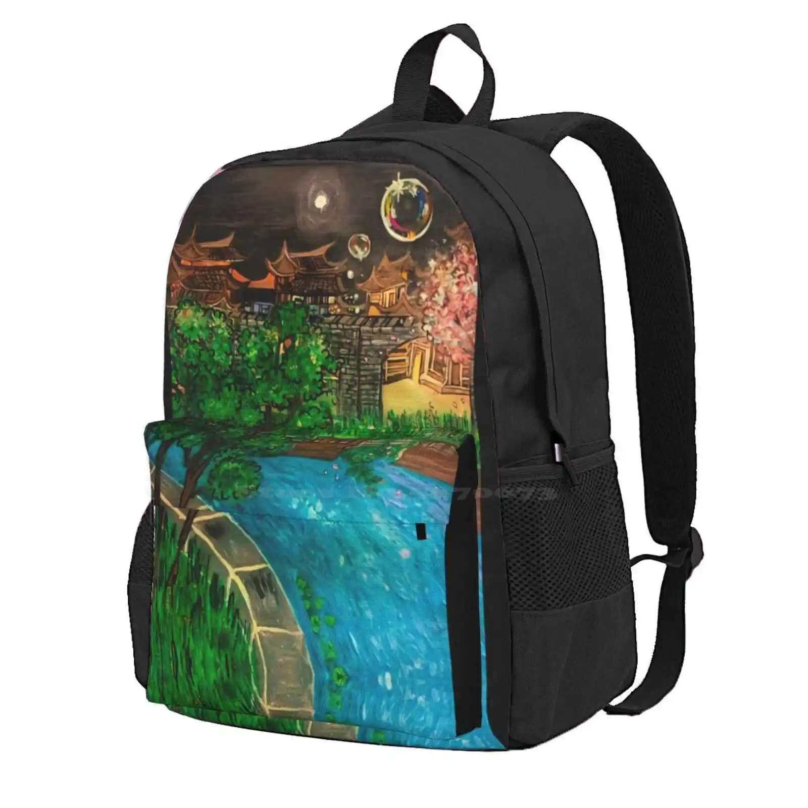 Night Garden Hot Sale Schoolbag Backpack Fashion Bags Fantasy Garden Moonlight Water Trees Sichuan Buildings Inspiration Mental