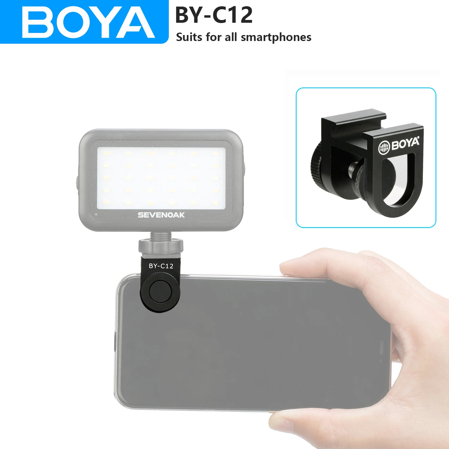 

BOYA BY-C12 Aluminum Clamp with Cold Shoe Mount for Attaching accessories Smartphone Tablet Microphone LED Light Vlog Video Live