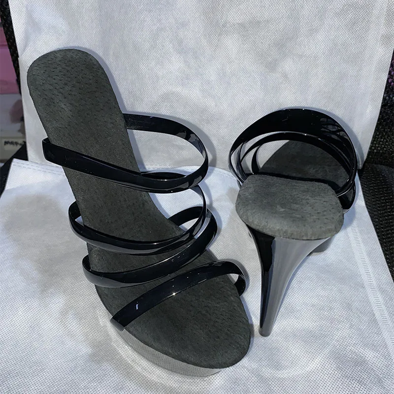 LAIJIANJINXIA New PU Sexy Exotic Pole Dancing Shoes Summer Women Slippers 15CM High Heels Size 34-46 H094