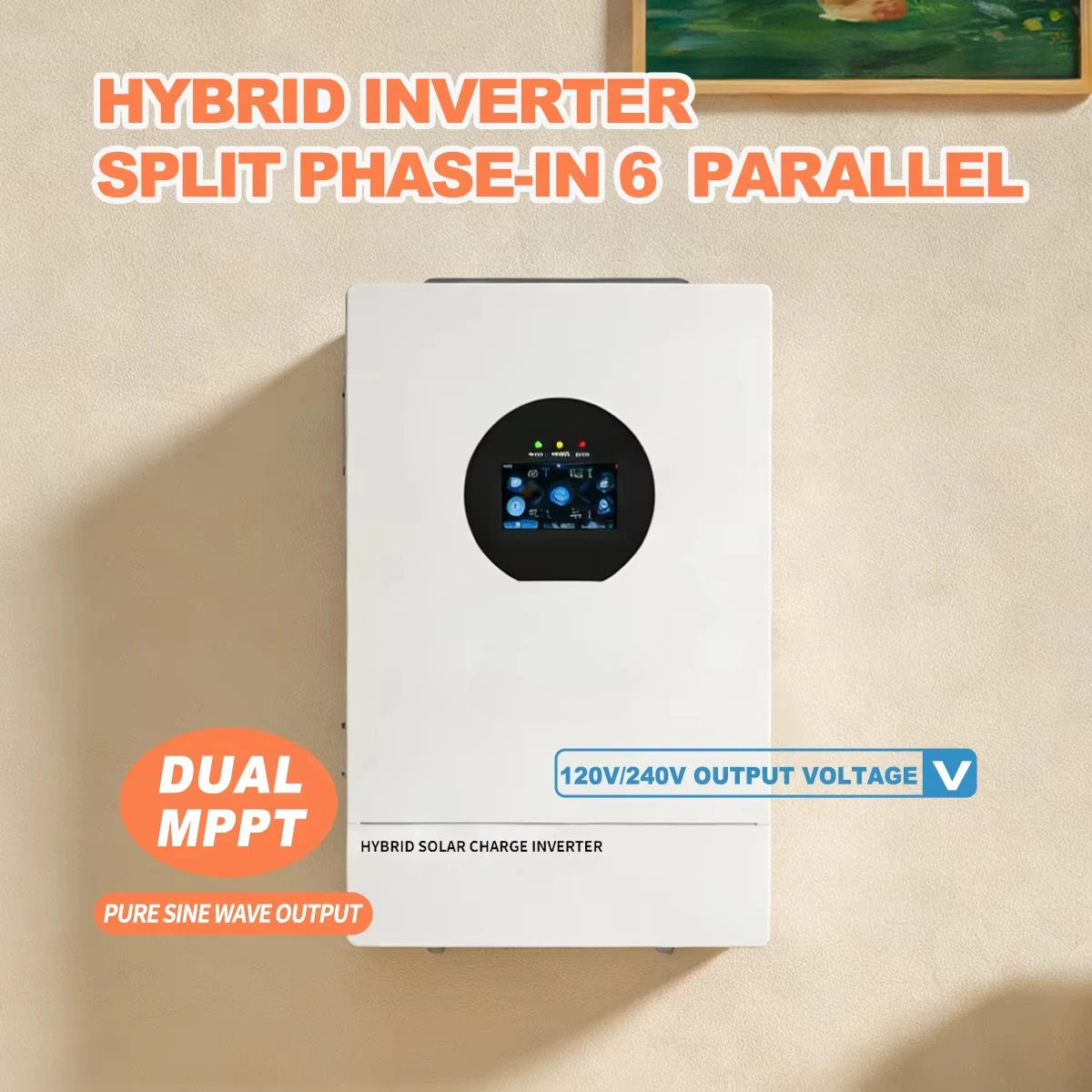 7200W Dual  Hybrid Solar Inverter 48V 110V 220V 120V 240V Split Phase Pure Sine Wave 120A UL1741 WiFi US Wall Mount