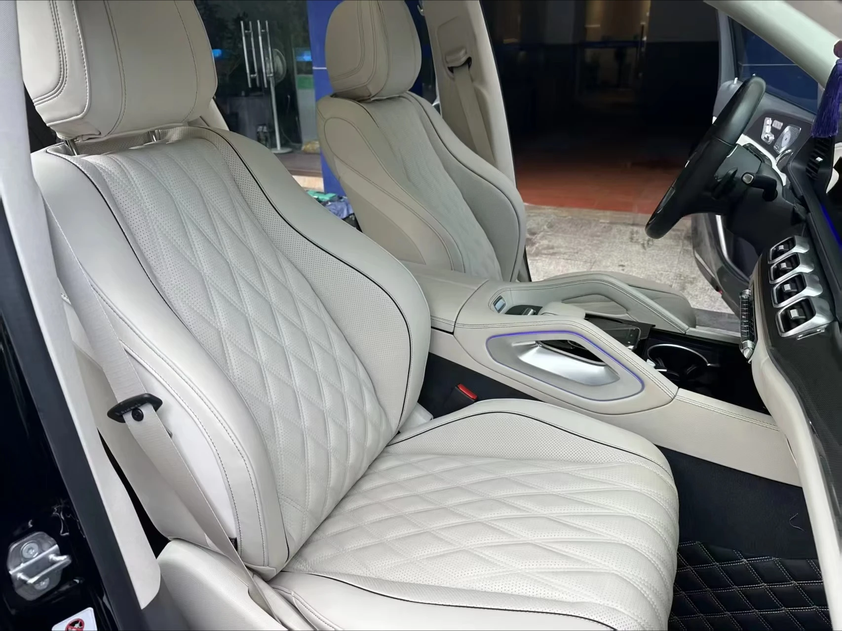Full-Car Seat Covers Replacement for GLE400e -- Pearl Silver Gray with Beige(Six-seater)