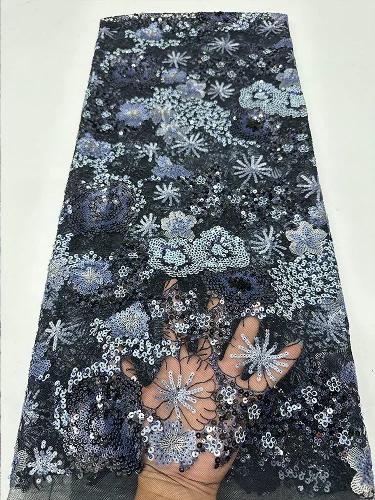

1yard New mesh tissu Disc flower bead tube sequin embroidery fabrics for clothing diy Wedding dresses and formal wear fabric