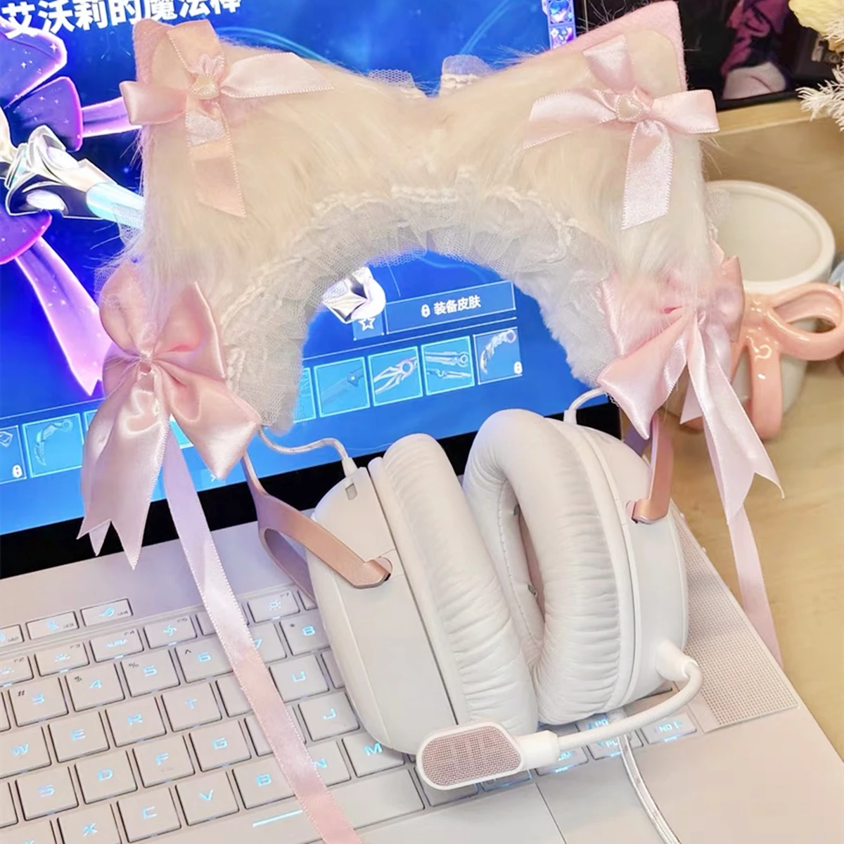 イヤホン装飾カバー、女の子用ヘッドフォンヘッドセット、写真小道具、かわいいヘッドフォンカバー
