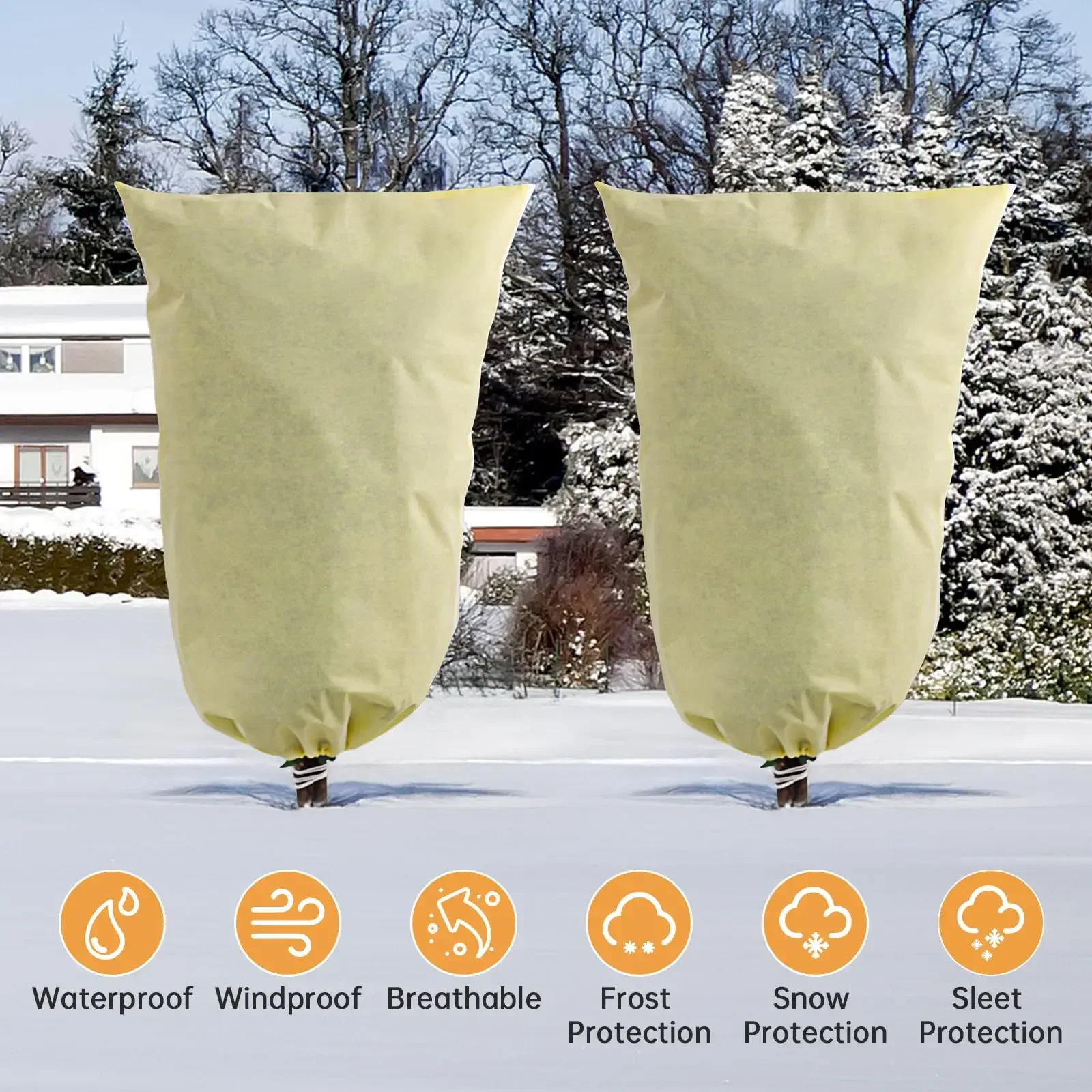 1pc 80x120cm Plant Covers Freeze Protection Frost Cloth Outdoor Thickened Winter Tree Covers with Zipper Drawstring for Garden