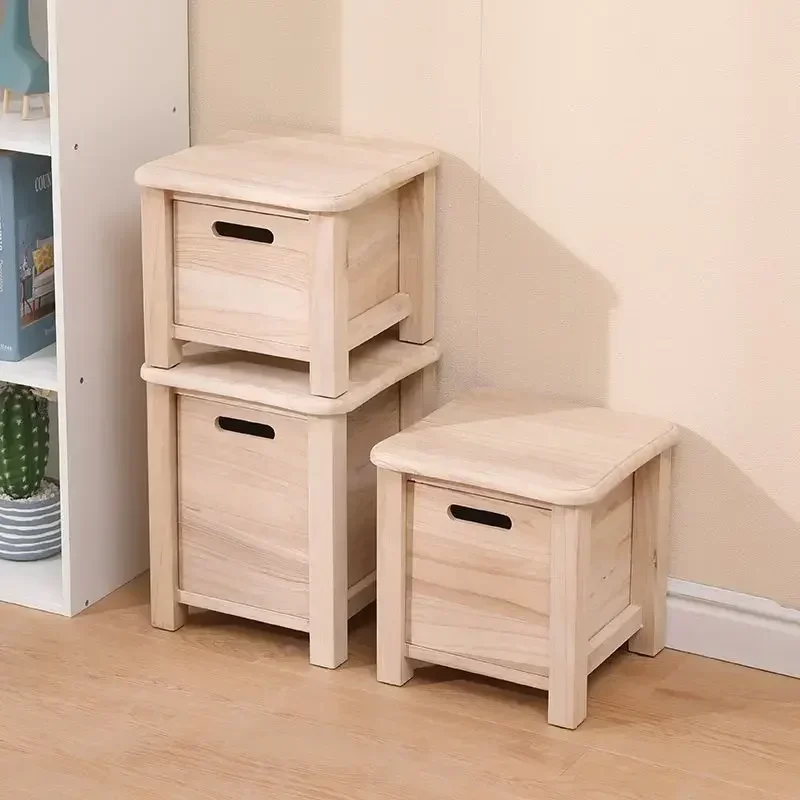 Solid Wood Entrance Hallway Change Shoes Bench,Sofa Bedside Low Table Ottoman Cabinet,Nordic Storage Square Stool with Drawer