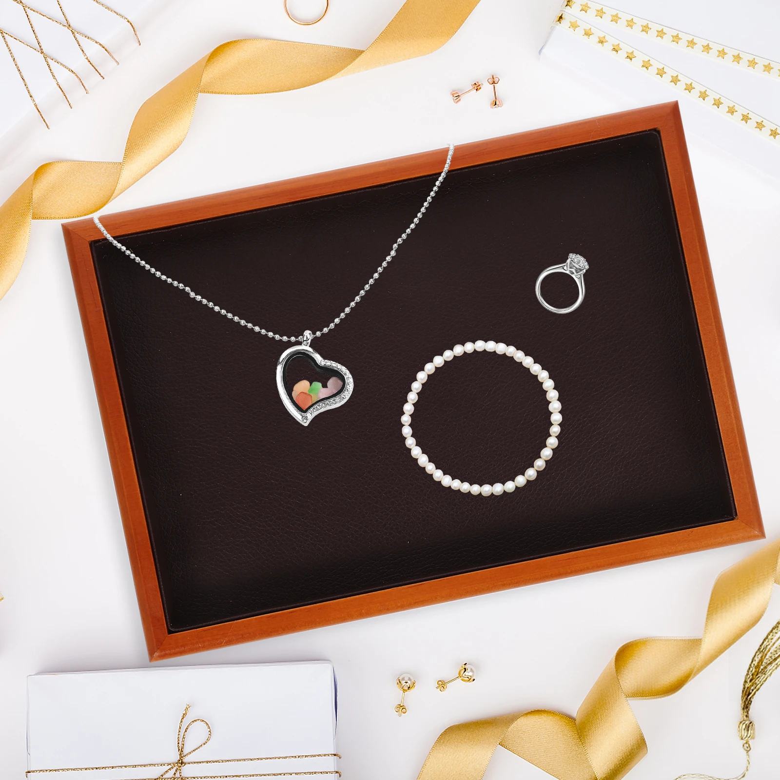 

Поднос для ювелирных изделий, кольцевая тарелка, держатель для браслета, деревянная подставка для посуды, коричневый органайзер для хранения гладкой поверхности для ожерелья, сережек