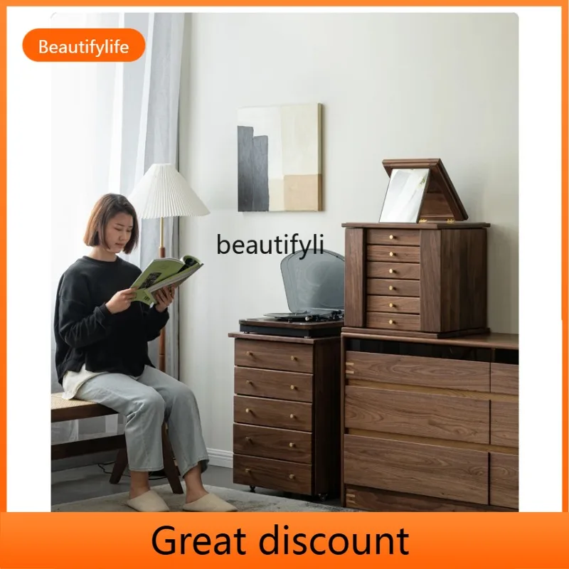 QQ45 Multifunctional Chest of Drawers Jewelry Box North America Black Walnut Wooden Dressing Storage Box Bedroom Bedside Cabinet