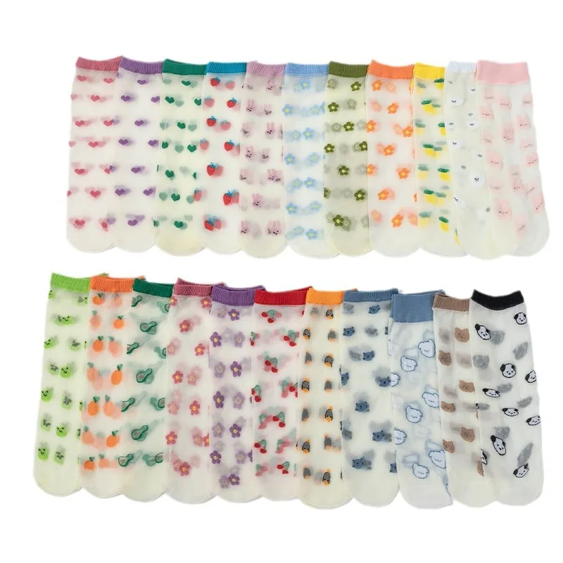 Child Cartoon crystal socks summer transparent embroidory boys girls wear-resistant socks cute ultra-thin baby kids kawaii sock